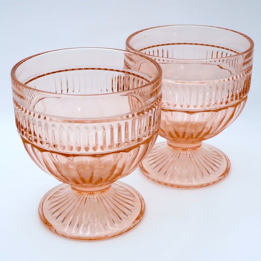 Vintage Anchor Hocking Old Cafe Pink Footed Glass Sherbet Dessert Cups Set of 2